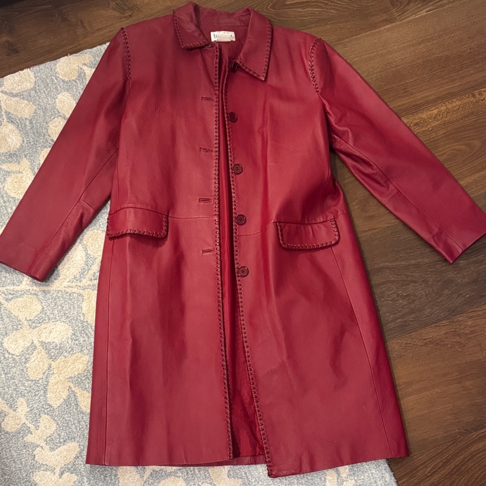 Bagatelle Rich Burgundy Leather Trench Coat